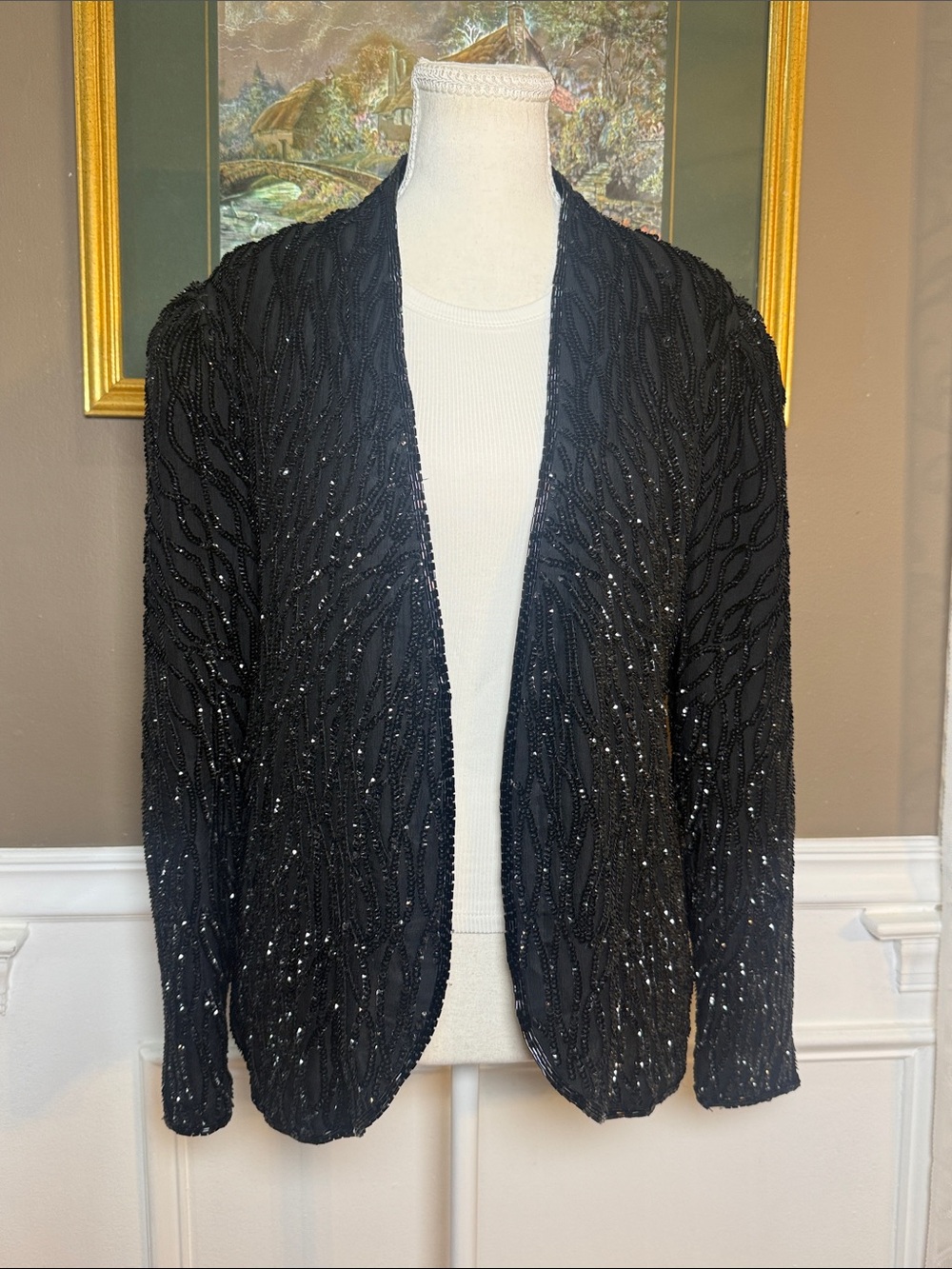 Vintage Leslie Fay Evenings Silk Beaded Sequin Jacket S 80s 90s Formal - Picture 1 of 11